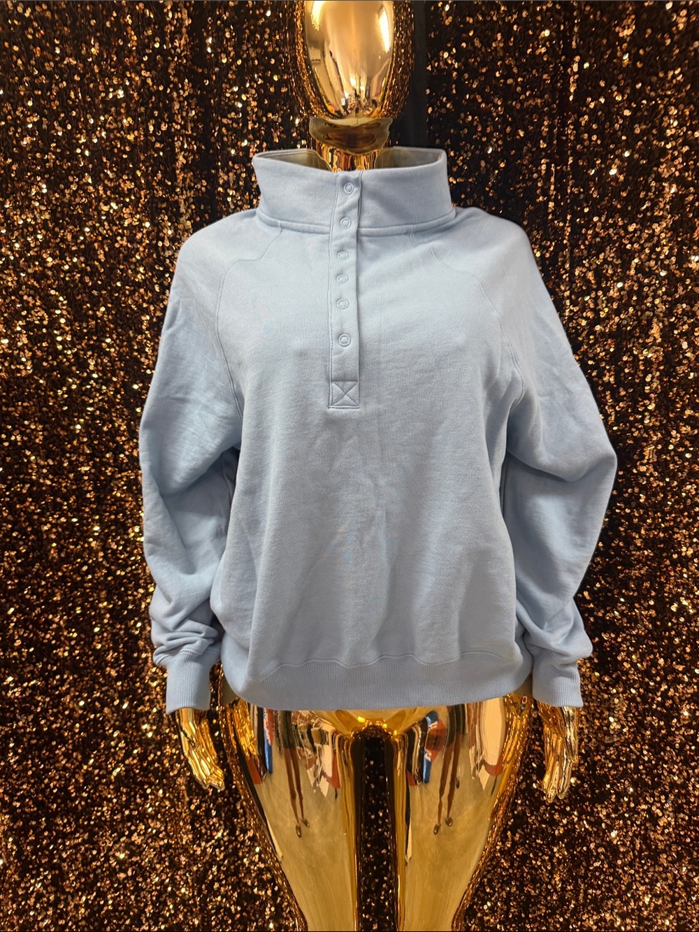 Light Blue Button-Neck Turtleneck Pullover Sweater